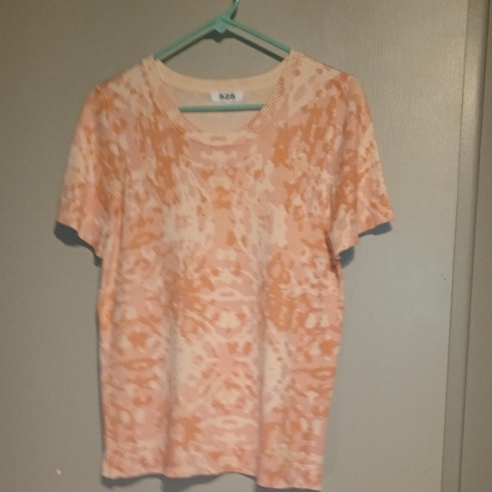 525 Orange and Cream Patterned Sjory Sleeve Top